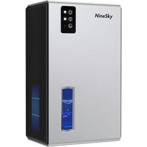 NineSky Dehumidifiers for Home, 95 OZ Water Tank, (1000 sq.ft) Dehumidifiers for Bathroom Bedroom Basement with Auto Shut Off,7 Colors LED Light (Silver)