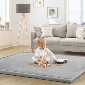 Baby Play Mat for Floor Nursery Rug Muscle Mat Area Rug Playroom Rug 47"x47" Playpen Mat Memory Foam 1.3" Thick Crawling Mat for Babies,Toddlers, Infants, Kids,A Light Gray