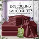 SLEEP SANCTUARY 100% Viscose Derived from Bamboo Sheets Full 6pcs  BamBliss Luxury Cooling Sheets for Hot Sleepers - Cloud Soft, 17" Deep Pocket, Ultra Durable Bed Set (Burgundy)