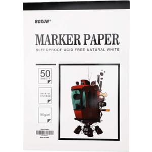 BOXUN Premium 50 Sheets Sketch Marker Paper Pad, Bleedproof Artist Drawing Paper, 8.27 x 11.69 Inch