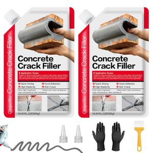Concrete Crack Filler 2-Pack 2.2LB Grey, Self-Leveling High Elasticity Cement Sealant, Waterproof Repair Caulk for Driveway, Patio, Sidewalk, Garage, Basement Professional-Grade Durability