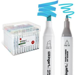 KINGART PRO Double-Ended Alcohol Ink Art Markers, 120 COLORS, Fine Point & Chisel Tips, Permanent with Superior Blendability, Includes Plastic Case. 120 Pc.