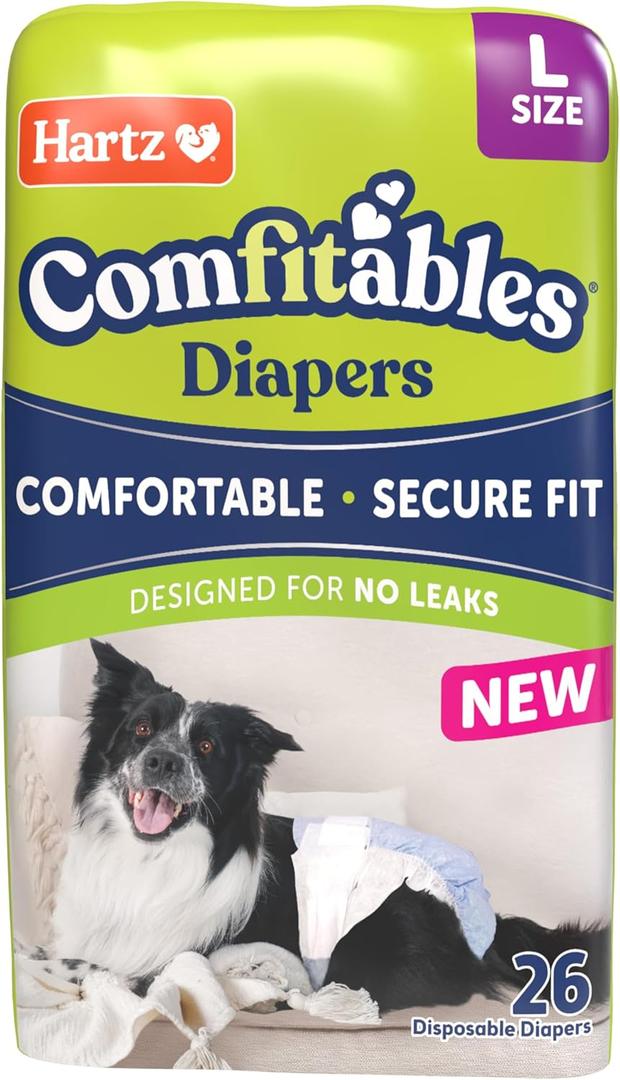 New! Hartz Comfitables Disposable Dog Diapers, Size Large 26 Count, Comfortable & Secure Fit, Easy to Put On, Super Absorbent Male and Female Diaper