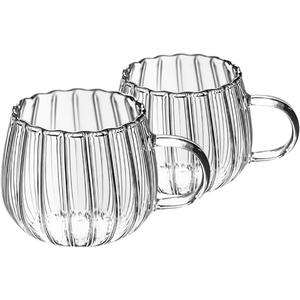 Clear Classic Glass Halloween Cups with Handle 12 Oz- Heat-Resistant Cute Pumpkin Coffee Mugs for Home, Office, Party Drinking Cups Microwave Safe (2Pcs)