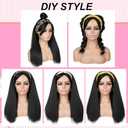 G&T Wig Yaki Straight Half Wig with Braided Hair Band Wear and Go Glueless Wig for Black Women Heat Resistant Synthetic Wigs for Daily Use (24 inch) (Yaki Straight Half Wig-Natural Black)