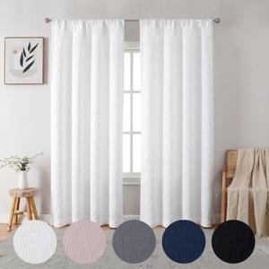 OVZME Doven White Semi Curtains 84 inch Length 2 Panels Set, Rod Pocket Semi Balance Privacy & Light Filtering, 3D Embossed Privacy Curtains  Drapes for Bedroom/Living Room, (W52 x L84, White)