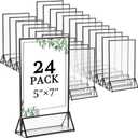 Floroom 24 Pack 5x7 Inch Clear Acrylic Sign Holders, Double-Sided Black Display Stand Picture Frames for Table Numbers, Menus, Flyers, Weddings, and Offices