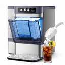 Nugget Ice Maker Countertop, Chewable Pellet Ice Machine, 37lbs/Day, 6-Min Fast Ice, One-Click Self-Cleaning, 0.8Gal Detachable Tank, Stainless Steel for Home/Kitchen/Office/Party