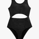 Girl's Cute Rib Knit One Piece Swimsuit Cut Out Scoop Neck Bathing Suits Beach Sports Swimwear Beachwear,12-13Y