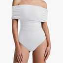 Women’s Bodysuit Sexy Off Shoulder Mesh Leotard Thong Body Suits Outfits for Going Out Tops, S
