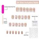 3 x Medium Square Press on Nails SWEKKE White French Tip Fake Nails Chrome False Nails with Pink Bow Designs Elegant Glossy Glue on Nails Full Cover Stick on Nails for Women Girls 24Pcs (1)