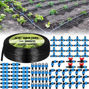 Tondiamo 1000 ft 5/8 Inch Drip Tape Irrigation Tubing Kit 16 Mil 6 Spacing Hose Garden Landscape Irrigation System Automatic Equipment for Farms