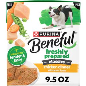 Beneful Purina Freshly Prepared Classics Pate Wet Dog Food, (6) 9.5 oz
Chicken Dinner Entree with carrots & peas, steam-cooked, made-fresh dog food, great alone or as a meal topper, resealable tub BBD Jan 2028
