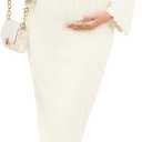 Maternity Dress Ribbed Knit Long Sleeve Round Neck Bodycon Mid Pregnancy Dresses Casual Baby Shower Bell Sleeve (Small, Off-white)