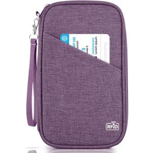 Passport Holder Family, Women Rfid Blocking Passport Wallet, Travel Essentials Premium Wallets, Waterproof Passport Holders Bag for Men Traveling, Travel Document Organizer Credit Cards Case (Family - Mystery Purple)