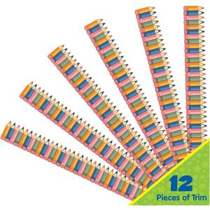 Eureka 845693 S'Cool Era Die-Cut Pencils Decorative Classroom and Bulletin Board Trim for Teachers, 2.25" Wide with 37 Feet Total, 12 Strips