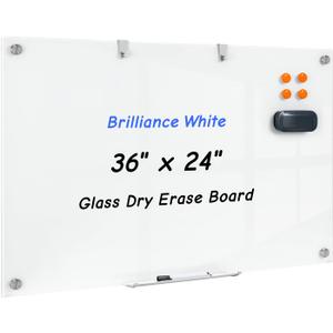 36 x 24 Inches Glass Whiteboard, Magnetic Glass Dry Erase Board for Wall, 3' x 2' Brilliance White Board for Office, Home, School