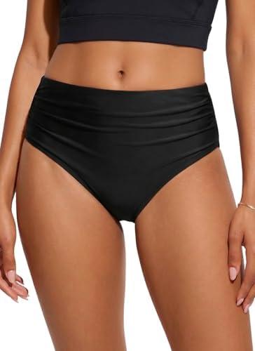 Daci Full Coverage Bikini Bottoms - Mid Rise Bathing Suit Bottoms for Women Tummy Control Swimsuit Bottom M