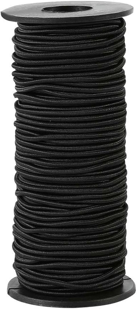 Strong and Durable Bungee Cord Roll - 1/8" x 100ft Elastic Cord, Kayak Stretch String Rope, Bungee Shock Cords for Repairing Tent Poles, DIY, Tie Downs, Black