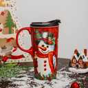 Christmas Ceramic Coffee Mug Snowman Travel Cup with Gift Box, 17oz Latte Cup for Xmas Holiday Party, Microwave Safe