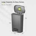 EKO Hana Select 13.2 Gallon / 50L Step Trash Can, Large Plastic Kitchen Trash Can with Stainless Steel Lid, Soft-Close & Stay-Open, Deodorizer Compartment, Wide Steel Pedal Garbage Can for Home, Grey