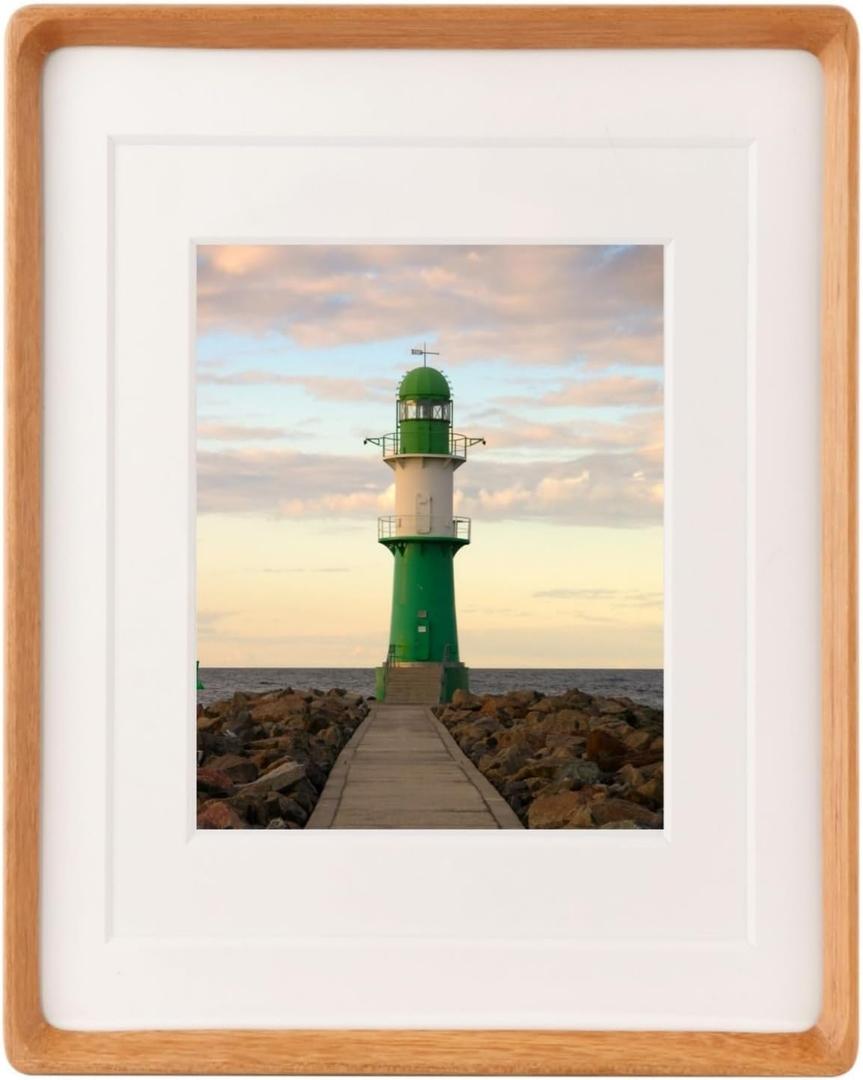 Natural Wood 11x14 Picture Frame, Display 5x7 or 8x10 Picture with Mat or 11x14 Without Mat, Solid Teak Wood Photo Frame with Plexiglass, Tabletop and Wall Hanging