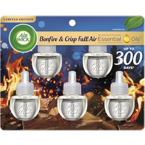 Air Wick Plug in Scented Oil Refill, 5ct, Bonfire and Crisp Fall Air, Essential Oils, Air Freshener Fall Scent, Fall dcor (0.67 Fl Oz (Pack of 5))