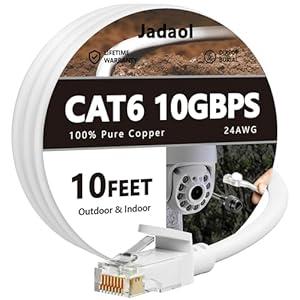 Cat 6 Outdoor Ethernet Cable 10 ft, Support Cat8 Cat7 Network, 10Gbps 24AWG Pure Copper, In-Ground Direct Burial UV Resistant Waterproof LAN Internet Patch Cable for Router, Modem, Xbox, Gaming