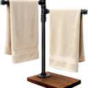 Hjarta 360° Swivel Towel Holder Stand for Bathroom, Hand Towel Stand with Wooden Base, Countertop Towel Stand with 2 Arms for Bathroom or Kitchen
