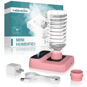 Travel Humidifier, Portable Small Humidifier for Plants, Bedroom, Office, Hotel or Car, 5000mAh Battery Operated Mini Cool Mist Humidifiers, Quiet 23dB, Auto-off, Night Light and BPA-Free, Pink
