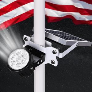 PPQ Solar Flag Pole Light,New 7 LED 10000h Lifespan Solar Powered Spotlight 18H/7W Outdoor Waterproof, Fits 1.6"-3.2" Flagpoles & Inground & Wall, Dusk to Dawn Auto On/Off(6000K White)