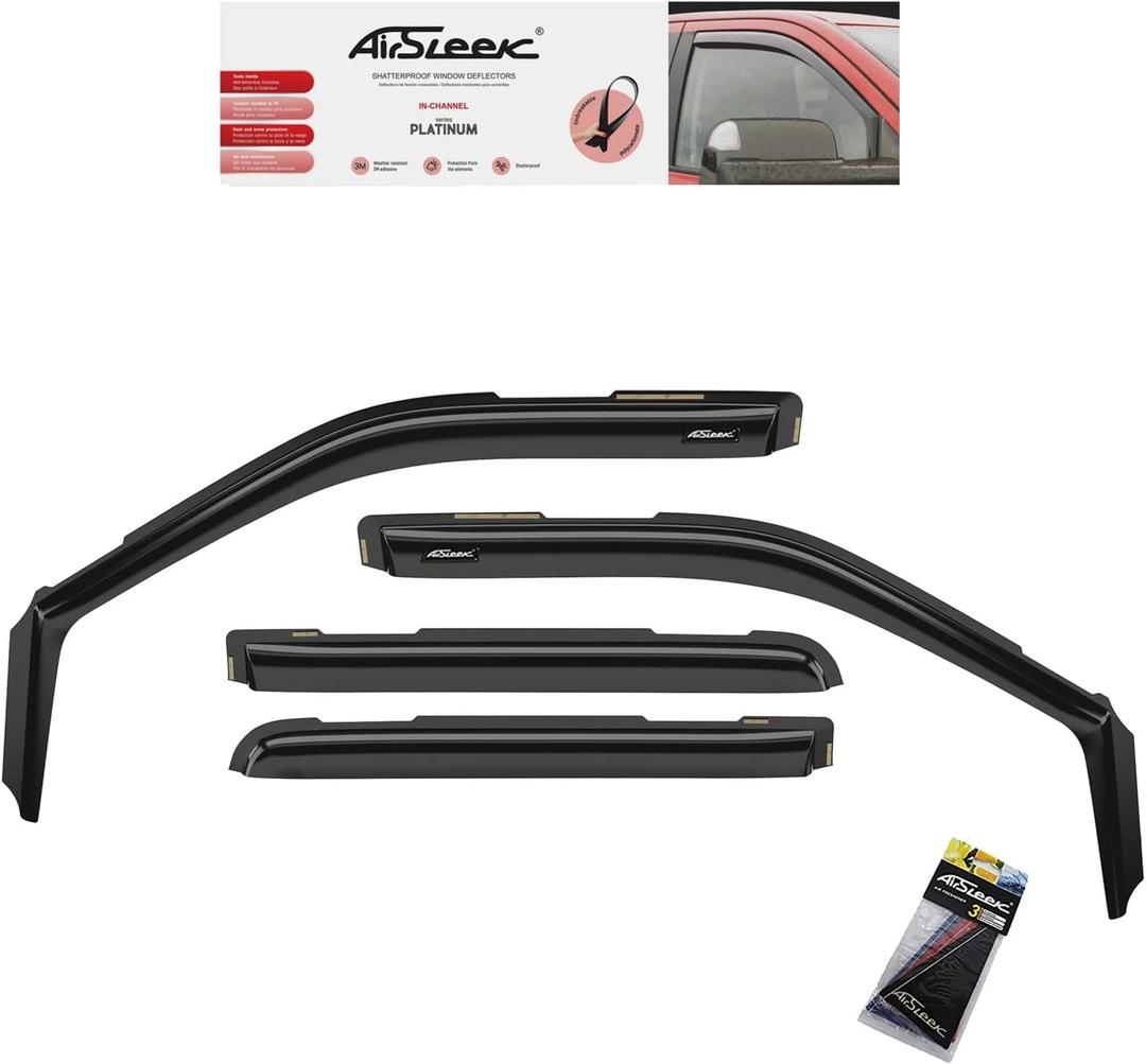 Durable Side Window Vent Visor Deflectors Compatible with Ford F-150 2015-2022 SuperCrew, in-hannel Rain Guards, Dark Smoke, 4 pcs. - FDF15015CIN