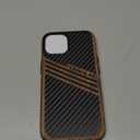 TENDLIN Magnetic Case Compatible with iPhone 14 Case Wood Grain with Carbon Fiber Texture Design Leather Hybrid Slim Cover (Compatible with MagSafe) Three Stripe