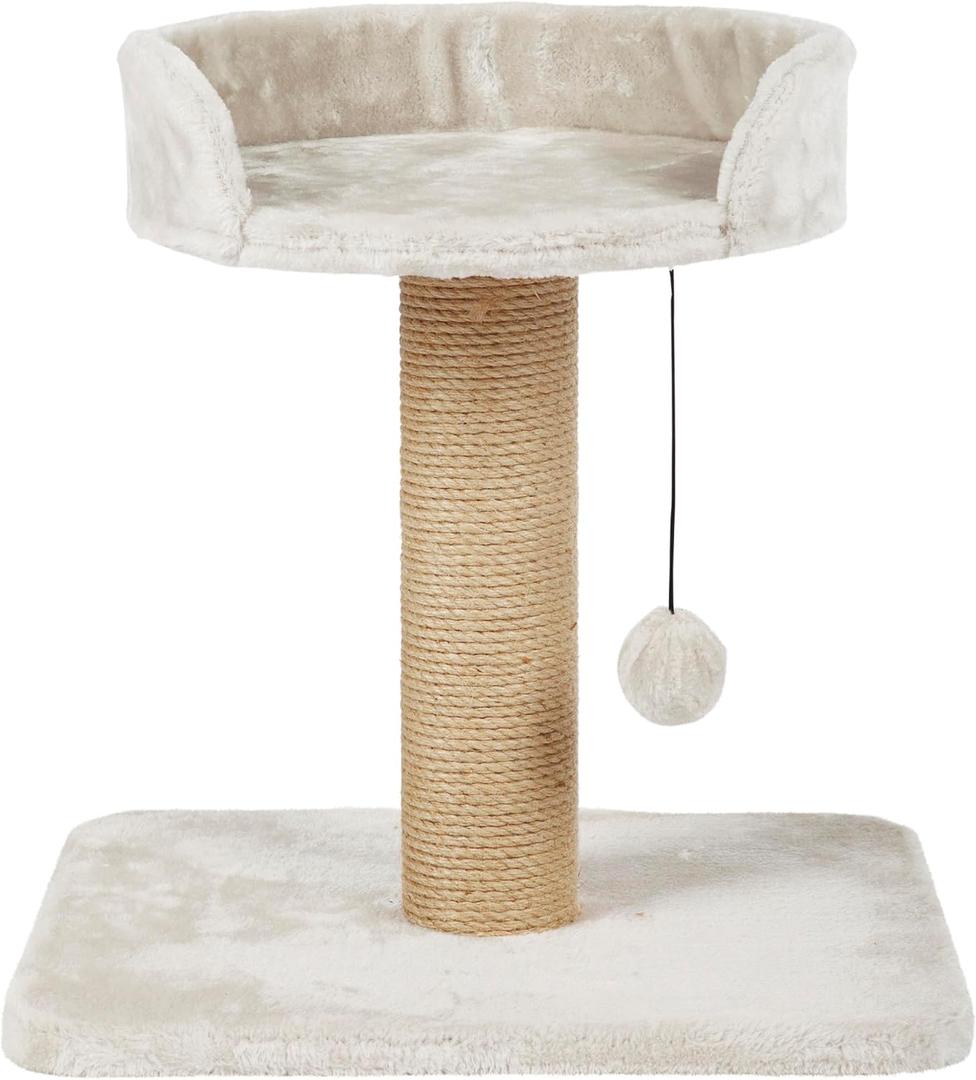 Trixie Mica 18-in Cat Tree for Kittens, Indoor Jute Scratching Post Cat Furniture, Padded Platform, Dangling Toy, Greige