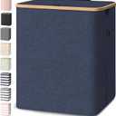 BALEINE Laundry Hamper with Lid, Tall Laundry Baskets with Bamboo Pull Handles, Large Laundry Bin with Internal Support (36 Gal/140L, Blue)