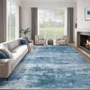 Washable Rug 9x12 Area Rugs for Living Room: Large Neutral Soft Rug Abstract Non Slip Low Pile Modern Carpet for Bedroom Kitchen Nursery Office Dining Room Indoor (Darkblue, 9'x12')