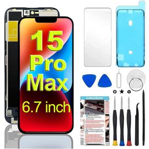 for iPhone 15 Pro Max Screen Replacement 6.7 inch Full HD, 3D Touch LCD Display Digitizer Assembly with Repair Tools