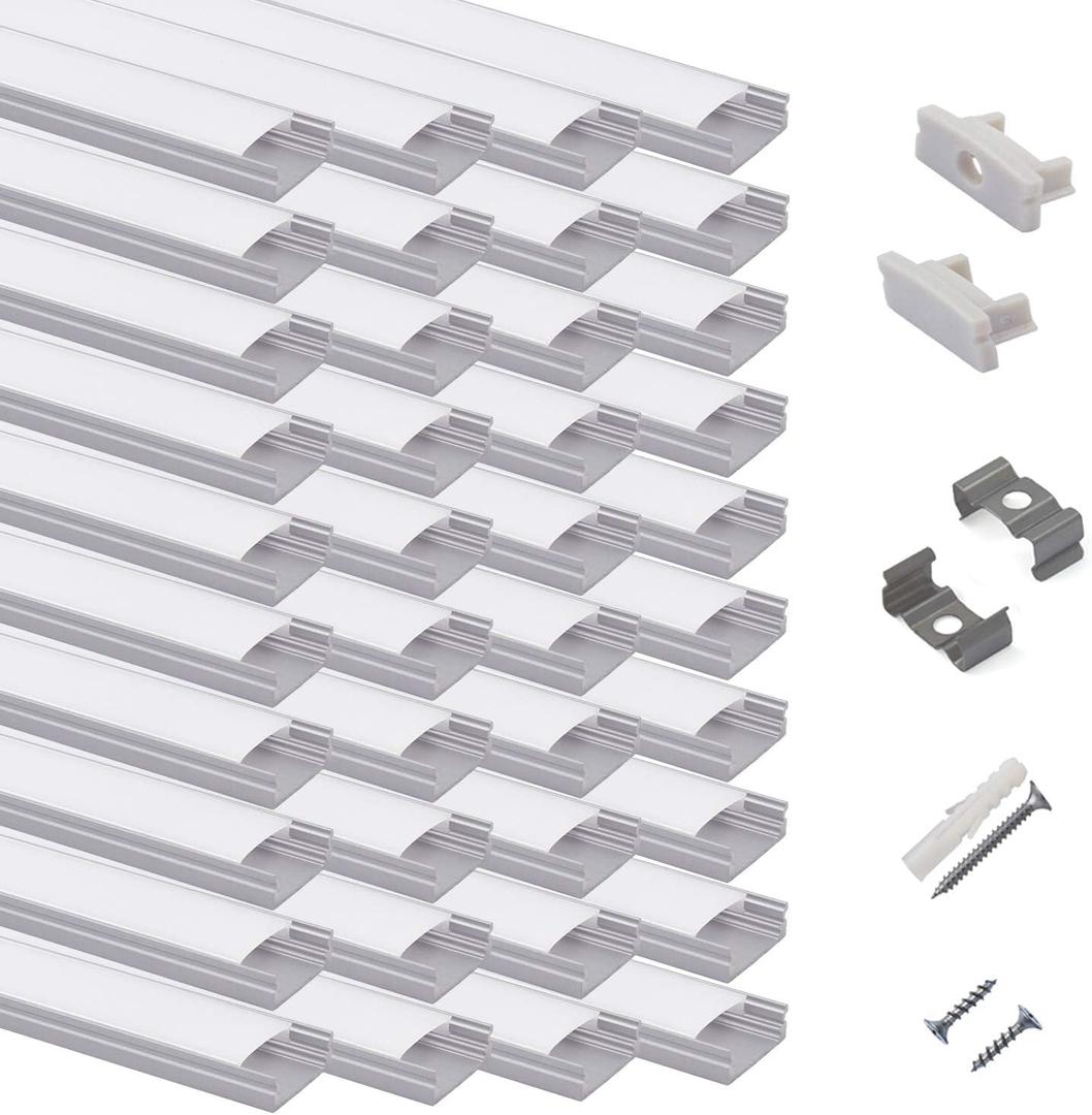 hunhun 40-Pack 3.3ft/1Meter U Shape LED Aluminum Channel System with Milky Cover, End Caps and Mounting Clips, Aluminum Profile for LED Strip Light Installations, Very Easy Installation