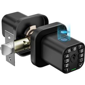 Richelock Fingerprint Door knob, Smart Biometric Door Lock with Keypad, Keyless Entry Code Door Knob, Waterproof & Weatherproof , Auto Lock ,Voice Navigation, For Bedroom, Gate,Office -Matte Black
