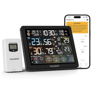 Raddy N80 WiFi Weather Station with Phone APP, Wireless Indoor Outdoor Thermometer with AI Life Assistant, 8” Display, PM2.5/AQI, UV Index, Sunrise/Sunset Time, 4 Alarms, Weather Forecast