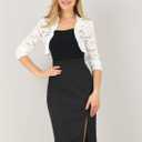 Allegra K Women's Elegant Lace Cardigan Ruffle Collar Crop 3/4 Sleeve Sheer Bolero Floral Lace Shrug Top (White, S)
