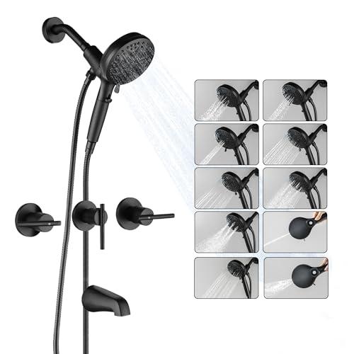 SUBEIXI 3 Handle Tub Shower Faucet Set Matte Black Magnetic Guidance Docking System High Pressure 10-Spray Handheld Shower, Wall Mounted