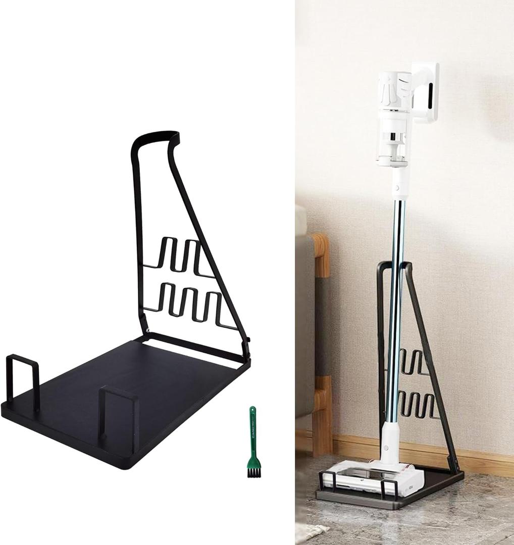 EZ SPARES No Installation Required,Vacuum Stand Frame,Accessories Storage Docking Station Holder,Metal Bracket,big base,Compatible with Dys,Eureka,tineco,dreame,Fit Most Stick Vacuum Cleaner(Black)