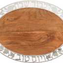 Yair Emanuel Challah Cutting Board | Oval Wood with Metal Bezel Shabbat and Yom Tov (CBO-1), 18"L x 13"W
