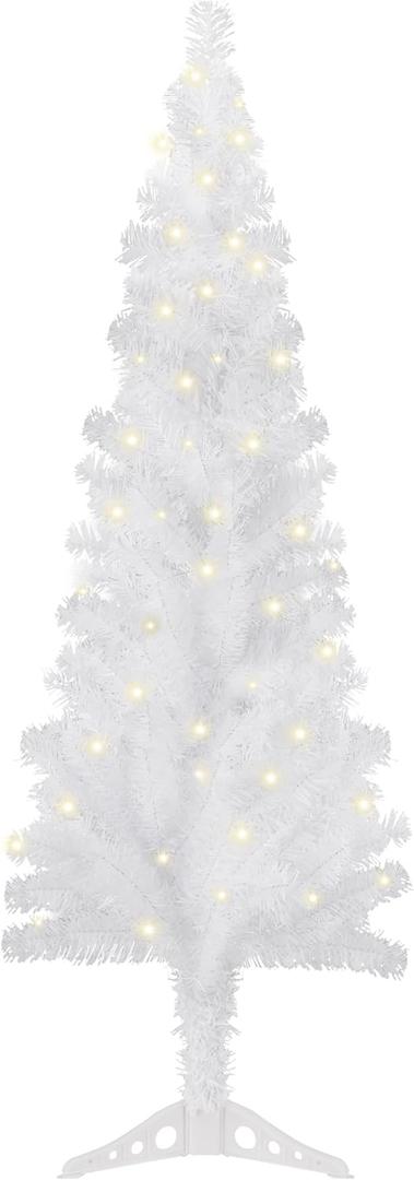 Sunnyglade 4FT Lighted Artificial Christmas Tree, Small Tinsel Pine Tree with 100 LED Light, Pen-Shape Xmas Tree with PVC Full Branch Tips & Stand for Indoor Christmas Home Party Decor (White)