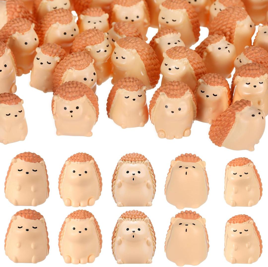 Geelin 50 Pcs Mini Hedgehog Resin Figurine Bulk, Miniature Animal Figures Hedgehog Ornaments for DIY Fairy Garden Cake Toppers Moss Landscape Decor 5 Styles