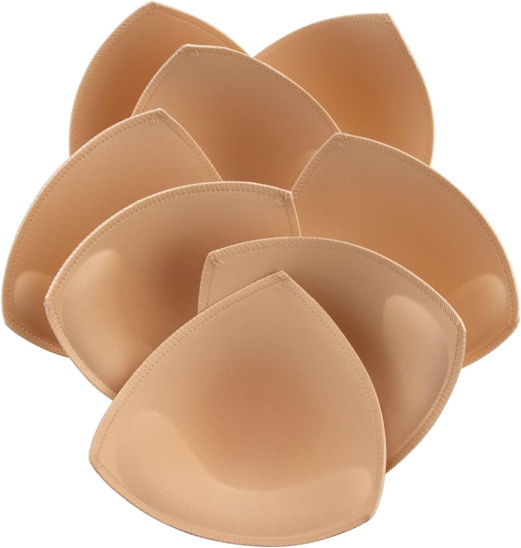 KSang Bra Pads Inserts 4 Pairs - Sewn Edges Breast Padding for Sports Bras Swimsuits Bikini Push up Bra Cups Inserts for B Cup