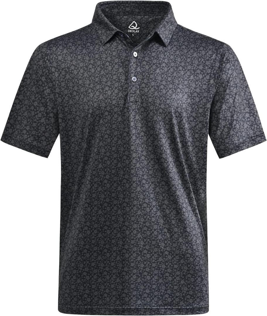 DEOLAX Mens Polo Shirts Fashion Print Mens Golf Shirt Dry Fit Mens Golf Polo Short Sleeve Quick Dry Funny Golf Shirt for Men (Large, Black-5)