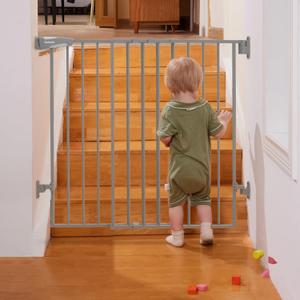 Babelio 34" Extra Tall Baby/Dog Gate with No Threshold Design Walk Thru Door, 26-43" Auto Close Safety Gate for Babies, Elders and Pets, Fits Doorways, Stairs, and Entryways, Grey (26-43" W, 34" H, Gray)