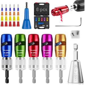 Mriykio Wire Stripper Tool, US Regulations Wire Stripper for Drill & Wire Twisting Connector Set, Electrician Tools Set, 8 in 1 Quickly Wire Strippers Professional Wire Twister Tool for Drill (8pcs)